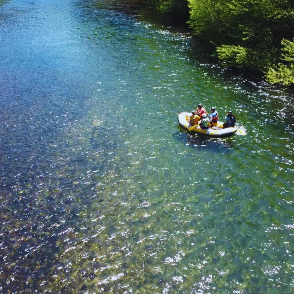 flotada familiar por el río liucura